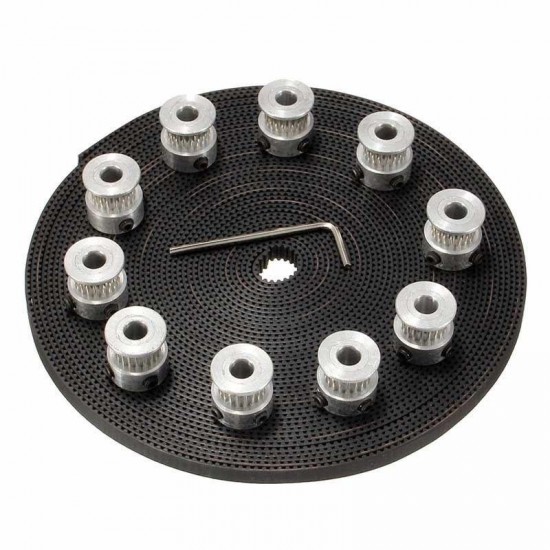 10M GT2 Timing Belt 6mm Wide + 10x Pulley + L Shape Wrench For 3D printer CNC RepRap