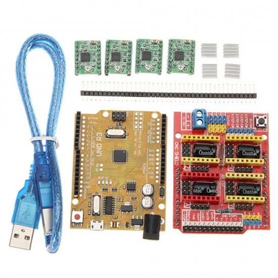 2Pcs CNC Shield V3 Expansion Board + UNO R3 Board Kit With A4988 Step Motor Driver Module For Arduin