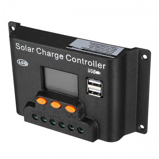 10/20/30/40/50/60A 12v/24v Adjust PWN Solar Battery Charge Controller for Solar Panel Support Dual USB Output/Large LCD Display