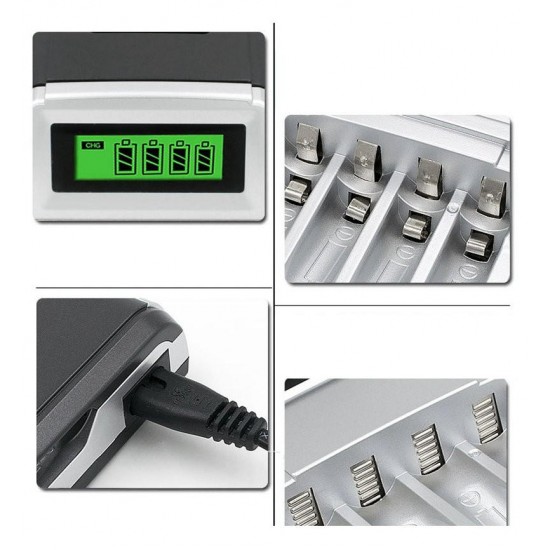 4 Slots LCD Display Smart Intelligent Battery Charger for AA / AAA NiCd NiMh Rechargeable Batteries