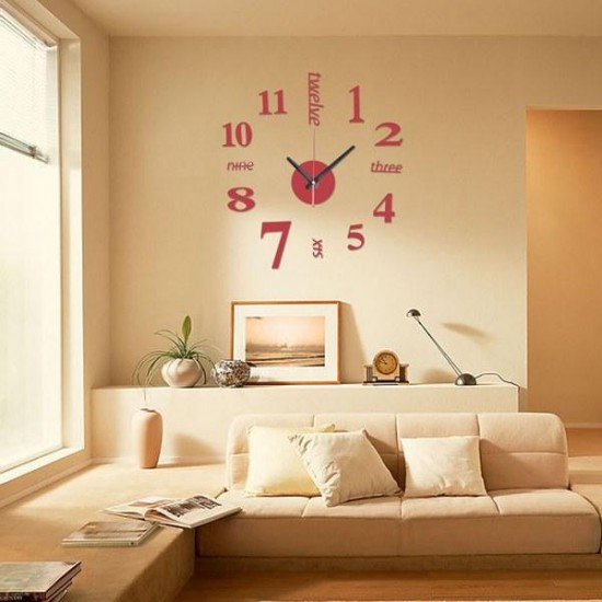 DIY Mini Modern Art Mirror Wall Clock 3D Sticker Design Home Office Room Decor