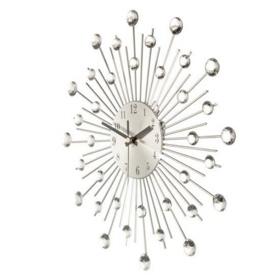 Diamante Crystal Effect Jeweled Sunburst Silver Wire Wall Clock Diamante Crystal Effect Jeweled Sunburst Silver Wire Wall Clock