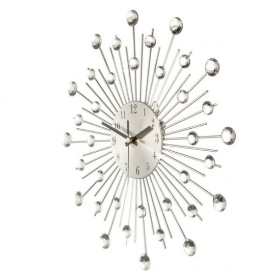 Diamante Crystal Effect Jeweled Sunburst Silver Wire Wall Clock