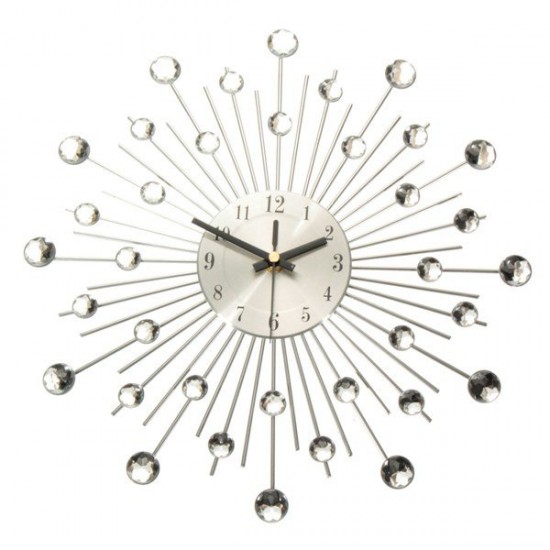 Diamante Crystal Effect Jeweled Sunburst Silver Wire Wall Clock Diamante Crystal Effect Jeweled Sunburst Silver Wire Wall Clock