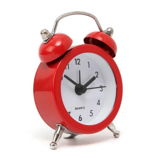 Mini Classic Double Bell Alarm Clock Traditional Quartz Movement With Night Light