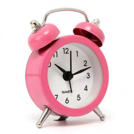 Mini Classic Double Bell Alarm Clock Traditional Quartz Movement With Night Light