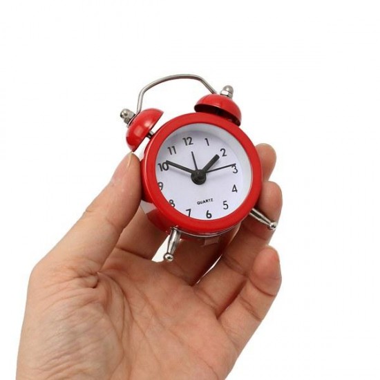 Mini Classic Double Bell Alarm Clock Traditional Quartz Movement With Night Light