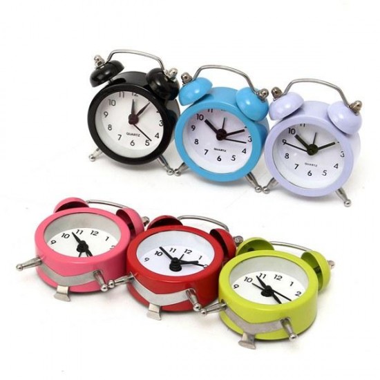 Mini Classic Double Bell Alarm Clock Traditional Quartz Movement With Night Light