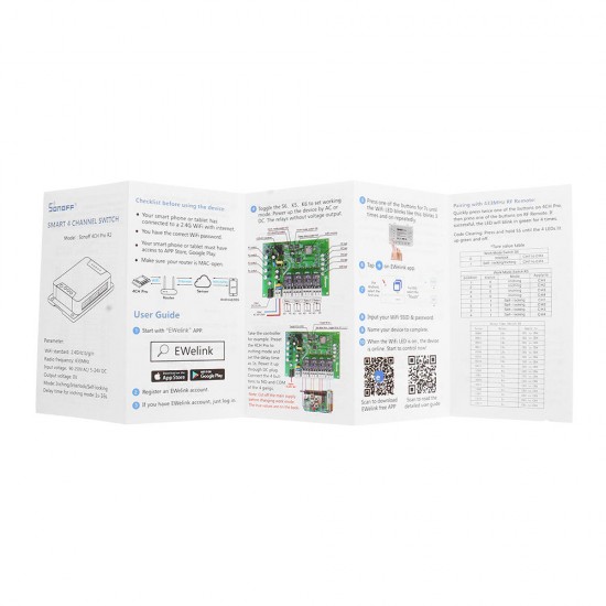 SONOFF® 4CH Pro R2 10A 2200W 2.4Ghz 433MHz RF Inching/Self-Locking/Interlock Smart Home Module WIFI Wireless Switch APP Remote Control AC 90V-250V / 5-24V DC Din Rail Mounting Home Automation Module