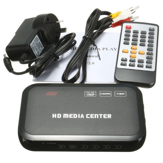 Full HD 1080P HD VGA Media Video Player RM RMVB MKV With Remote Controller Black Full HD 1080P HD VGA Media Video Player RM RMVB MKV With Remote Controller Black