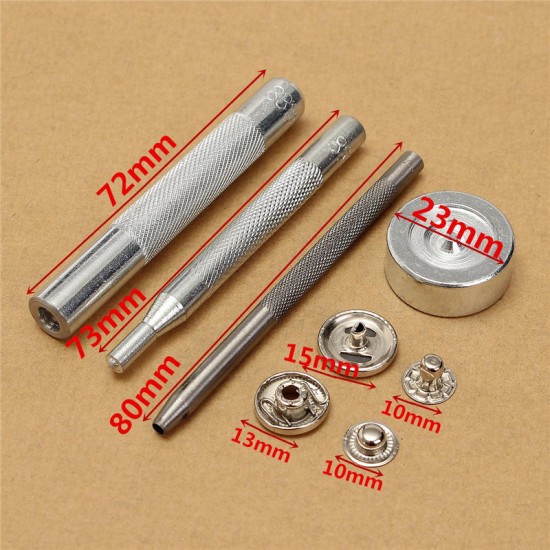 100 Sets 15mm Silver Snap Fasteners Popper Press Buttons with Installation Tool for Leather