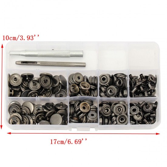 100pcs 15mm Black Snap Fasteners Popper Press Stud Button Leather Tool Kit