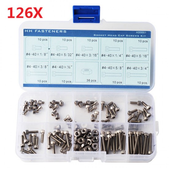  UNC Stainless Steel Hex Socket Head Cap Screws Nuts Assortment Kit 126pcs