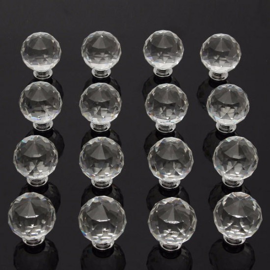 16Pcs 40MM Clear Crystal Glass Handle Knobs for Door Drawer Cabinet Furniture