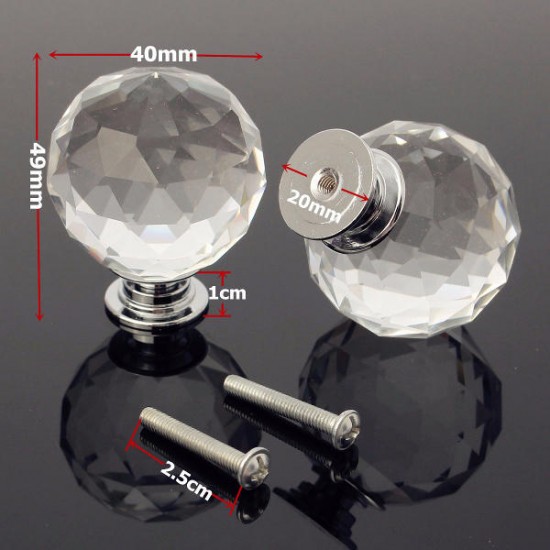 16Pcs 40MM Clear Crystal Glass Handle Knobs for Door Drawer Cabinet Furniture