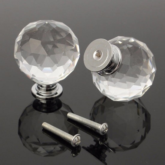 16Pcs 40MM Clear Crystal Glass Handle Knobs for Door Drawer Cabinet Furniture