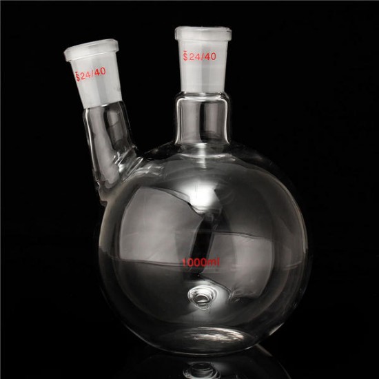 1000ml 2 Neck 24/40 Flat Bottom Glass Flask Laboratory Boiling Bottle