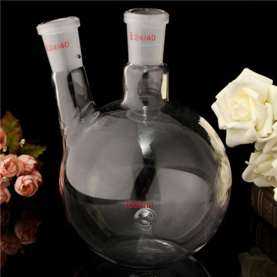 1000ml 2 Neck 24/40 Flat Bottom Glass Flask Laboratory Boiling Bottle