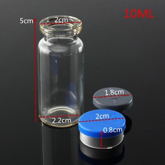 100Pcs 10ML Clear Glass Bottle with Stopper Flip Off Seals Aluminum Blue Caps