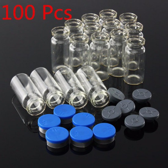 100Pcs 10ML Clear Glass Bottle with Stopper Flip Off Seals Aluminum Blue Caps