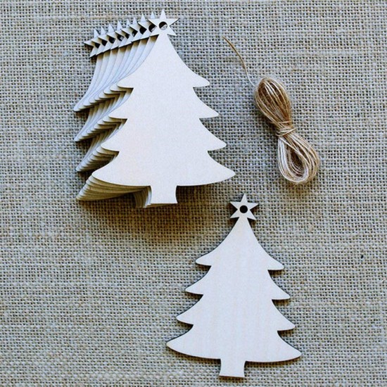 10Pcs Blank Christmas Tree Wood Chip Sheet Hanging Tags Ornament Laser Engraving Wooden DIY Crafts