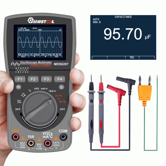 2019 NEWEST Upgraded MUSTOOL MDS8207 Intelligent Digital Storage Scopemeter 2 in 1Digital 40MHz  200Msps/S One Key AUTO Oscilloscope OSC 6000Counts True RMS Multimeter DMM AC/DC Current Voltage Tester