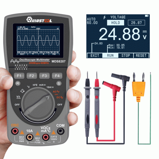 2019 NEWEST Upgraded MUSTOOL MDS8207 Intelligent Digital Storage Scopemeter 2 in 1Digital 40MHz  200Msps/S One Key AUTO Oscilloscope OSC 6000Counts True RMS Multimeter DMM AC/DC Current Voltage Tester