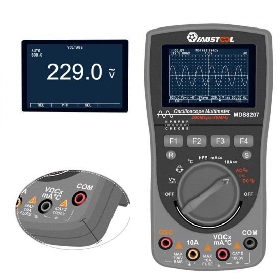 2019 NEWEST Upgraded MUSTOOL MDS8207 Intelligent Digital Storage Scopemeter 2 in 1Digital 40MHz  200Msps/S One Key AUTO Oscilloscope OSC 6000Counts True RMS Multimeter DMM AC/DC Current Voltage Tester