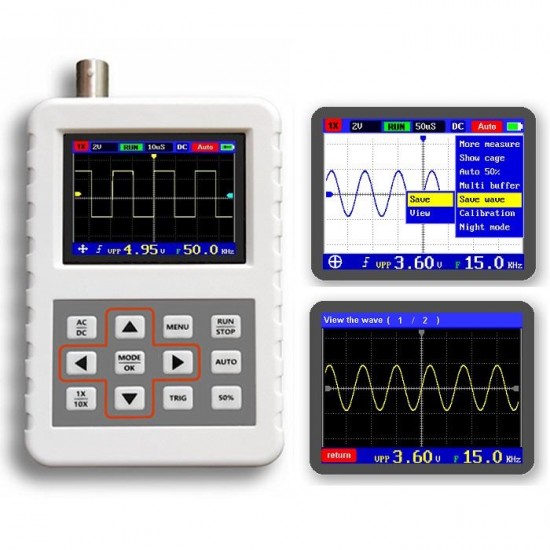 DANIU ADS2050H Handheld Oscilloscope High Precision 5MHz Bandwidth 20M Sampling Rate 2.4 Inch LCD Screen One Key Auto Built-in Lithium Battery Waveform Store