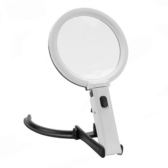 1.8X 5X Foldable Charge Handheld Illuminated Magnifier Plug-in Desk Magnifying Glass With 12 LED Lights