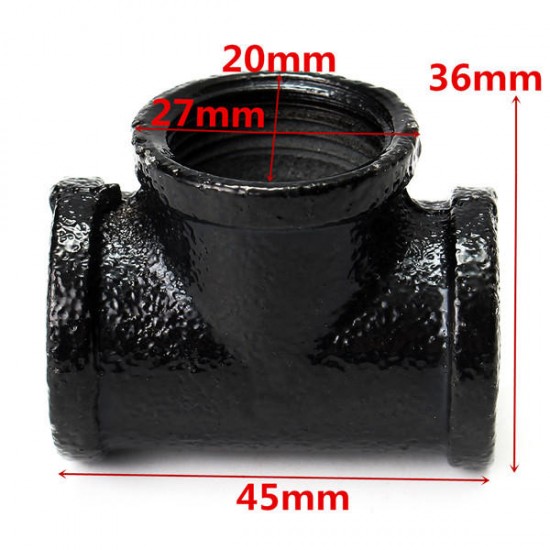 1/2 Inch 20mm Black Iron Pipe Threaded Tee Fitting Street Home Plumbing Connector