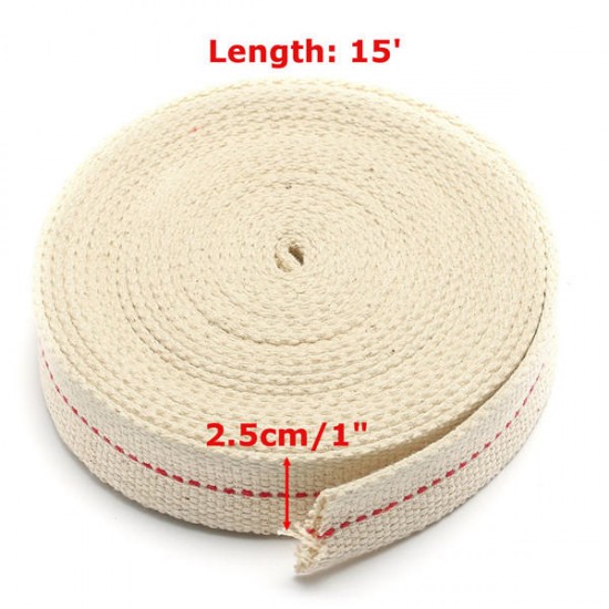 1 Inch Flat 15 Foot Cotton Wick For Oil Lamps and Lanterns 4.5M Length