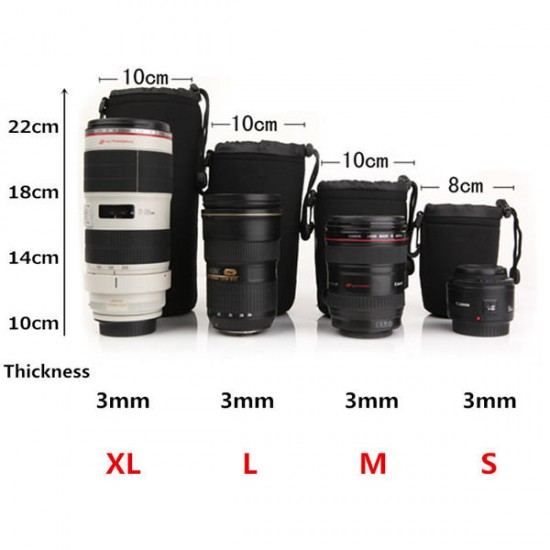 4Pcs Soft Neoprene S M L XL Lens Pouch Bag For Canon Nikon Sony Pentax DSLR Camera