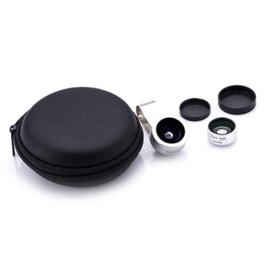 3 in 1 10X Macro 0.63 Wide Angle 198 Degree Fisheye Camera Lens High Definition for Mobile Phone Iphone Huawei Xiaomi