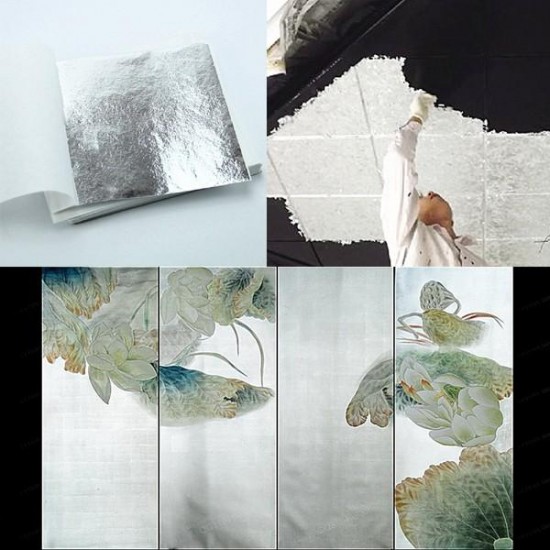100 Leaves Fake Silver Leaf Sheets For Gilding Decoration Art Work Craft 14 x 14cm
