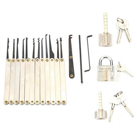 12pcs Unlocking Lock Pick Set with 3pcs Transparent Locks Locksmith Practice Supplies Set 12pcs Unlocking Lock Pick Set with 3pcs Transparent Locks Locksmith Practice Supplies Set