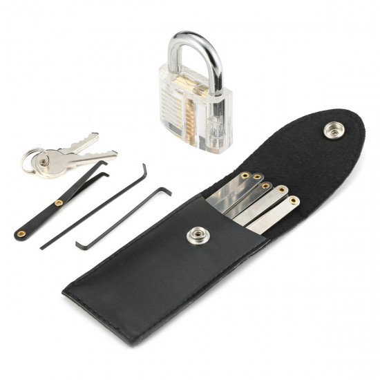 15Pcs Lock Picks Set Key Extractor Tool Unlocking Practice with Transparent Practice Padlock