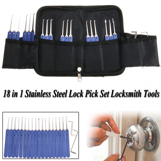 18 in 1 Stainless Steel Lock Pick Set Kit Locksmith Tools Quick Door Openner