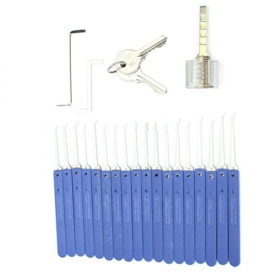 18 in 1 Stainless Steel Lock Pick Set with 1Pc Transparent padlock 18 in 1 Stainless Steel Lock Pick Set with 1Pc Transparent padlock