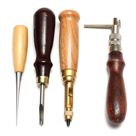 19pcs Leather Craft Punch Tools Stitching Carving Working Sewing Saddle Groover Kit