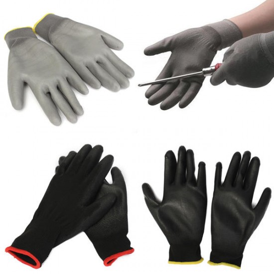 1 Pair PU Palm Coated Nylon Precision Protective Safety Work Gloves Light Weight