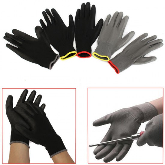 1 Pair PU Palm Coated Nylon Precision Protective Safety Work Gloves Light Weight