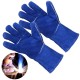 1 Pair Wood Burner Welder Gauntlets Fire High Temp Stoves Protection Long Gloves Blue