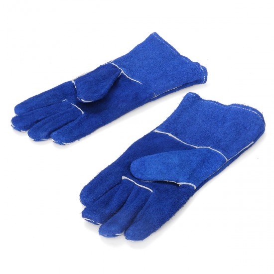 1 Pair Wood Burner Welder Gauntlets Fire High Temp Stoves Protection Long Gloves Blue