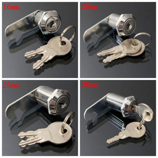 16/20/25/30mm Cam Lock Door Cabinet Mail Post Box Drawer Cupboard Locker 2 Keys