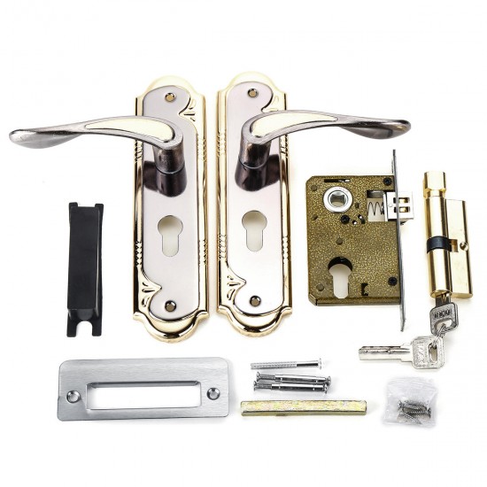 2 Set Aluminum Alloy Dual Latch Door Handle Front Back Lever Security Lock Cylinder with Key