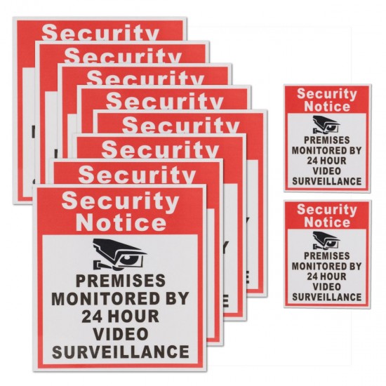 10Pcs Camera Video Surveillance Sign Sticker Security Notice Premises Monitored By 24 Hour