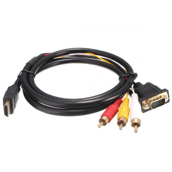 1.5m 5Ft HDTV HDMI to VGA HD-15 3 RCA Converter Adapter Connector Wire