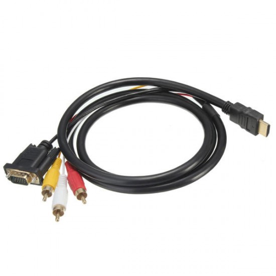 1.5m 5Ft HDTV HDMI to VGA HD-15 3 RCA Converter Adapter Connector Wire