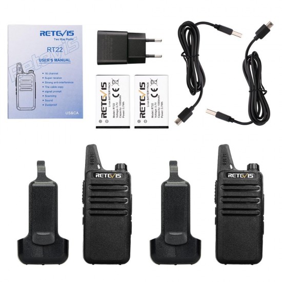 2Pcs Retevis RT22 Walkie Talkie Mini Transceiver UHF 2W VOX CTCSS DCS USB Charging Two Way Radio Communicator